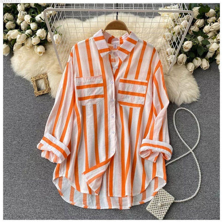 Ibiza Striped Holiday Shirts - styled flat-lay shot, orange - Miss Mosa By Akanksha
