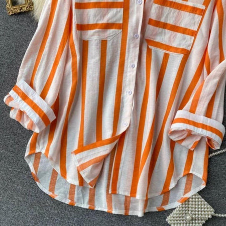 Ibiza Striped Holiday Shirts - flat-lay product shot, orange - Miss Mosa By Akanksha
