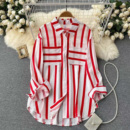 Ibiza Striped Holiday Shirts - styled flat-lay shot, red - Miss Mosa By Akanksha