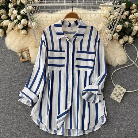 Ibiza Striped Holiday Shirts - styled flat-lay shot, blue - Miss Mosa By Akanksha