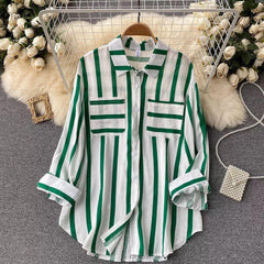 Ibiza Striped Holiday Shirts - styled flat-lay shot, green - Miss Mosa By Akanksha