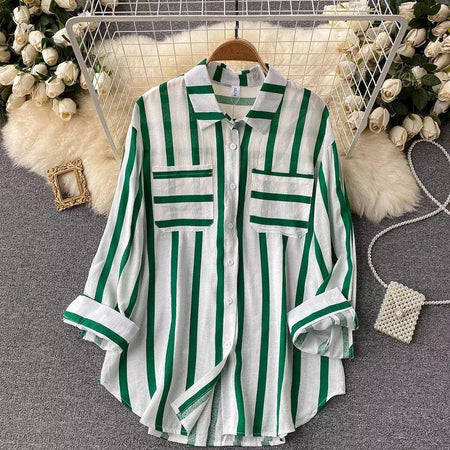 Ibiza Striped Holiday Shirts - styled flat-lay shot, green - Miss Mosa By Akanksha
