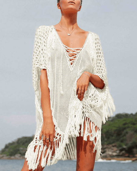 Ibiza Summer Coverup In Off-White - front shot on model, off-white - Miss Mosa By Akanksha