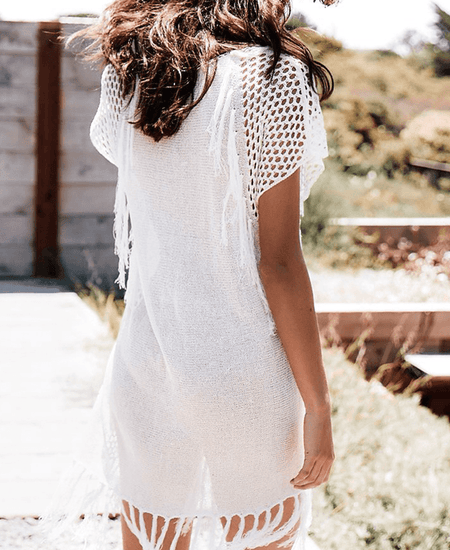 Ibiza Summer Coverup In Off-White - back shot on model, off-white - Miss Mosa By Akanksha