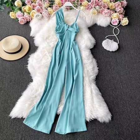 Isabella Statement Jumpsuit - styled flat-lay shot, teal - Miss Mosa By Akanksha