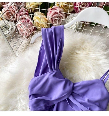 Isabella Statement Jumpsuit - close-up of twist bodice, lilac - Miss Mosa By Akanksha