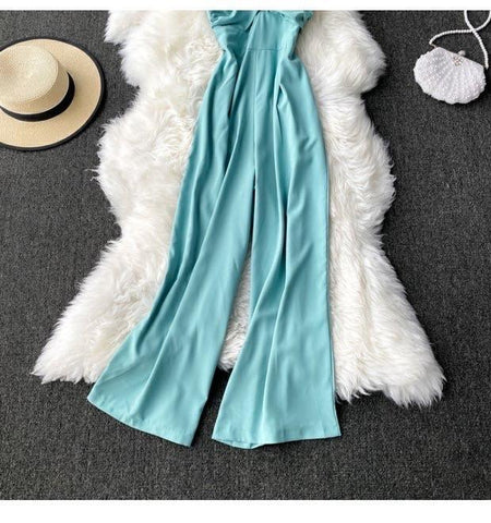 Isabella Statement Jumpsuit - styled flat-lay shot, teal - Miss Mosa By Akanksha