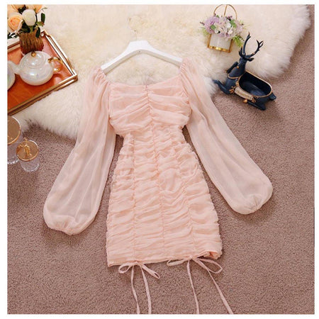 Isabelle Ruched Dress - styled flat-lay shot, pink - Miss Mosa By Akanksha