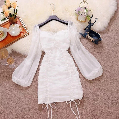 Isabelle Ruched Dress - styled flat-lay shot, white - Miss Mosa By Akanksha