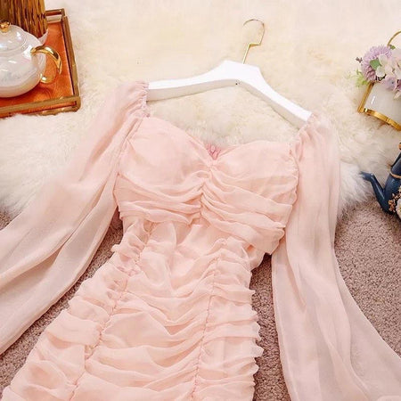 Isabelle Ruched Dress - close-up of bodice, pink - Miss Mosa By Akanksha