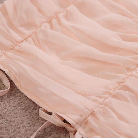 Isabelle Ruched Dress - close-up of ruched fabric, pink - Miss Mosa By Akanksha