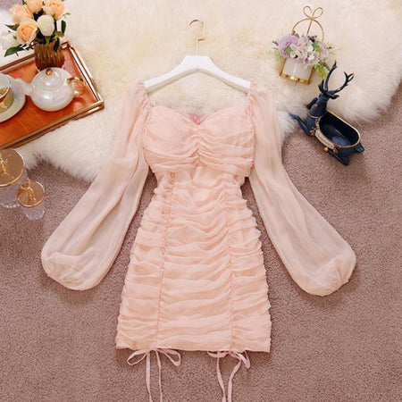 Isabelle Ruched Dress - styled flat-lay shot, pink - Miss Mosa By Akanksha