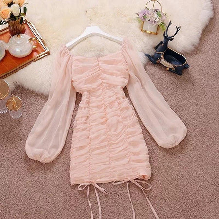 Isabelle Ruched Dress - styled flat-lay shot, pink - Miss Mosa By Akanksha