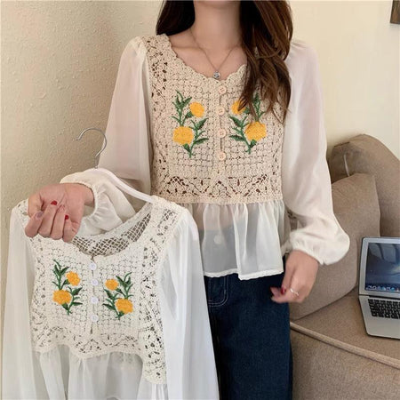 Ivy Crochet Top - front shot on model, cream - Miss Mosa By Akanksha