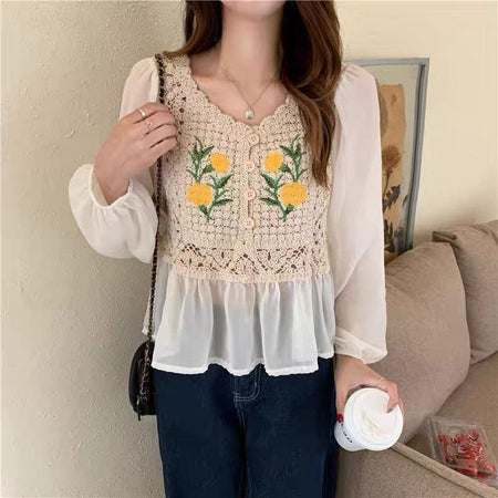 Ivy Crochet Top - front shot on model, cream - Miss Mosa By Akanksha