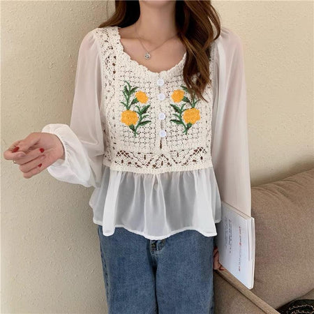 Ivy Crochet Top - front shot on model, cream - Miss Mosa By Akanksha