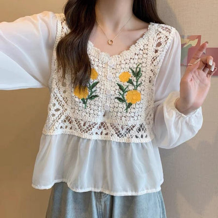 Ivy Crochet Top - front shot on model, cream - Miss Mosa By Akanksha