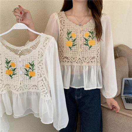 Ivy Crochet Top - front shot on model, cream - Miss Mosa By Akanksha