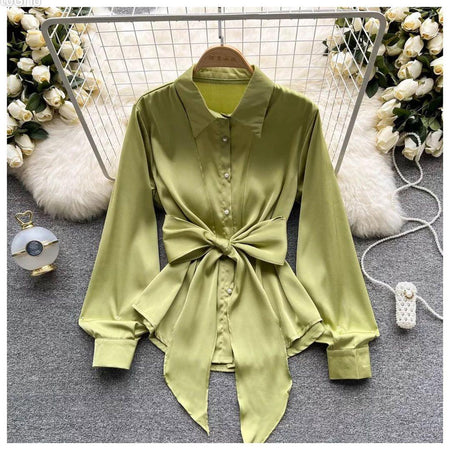 Jade Silk Blouse - styled flat-lay shot, green - Miss Mosa By Akanksha