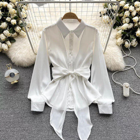 Jade Silk Blouse - styled flat-lay shot, white - Miss Mosa By Akanksha