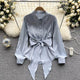 Jade Silk Blouse - styled flat-lay shot, grey - Miss Mosa By Akanksha