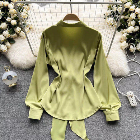 Jade Silk Blouse - back shot of garment, green - Miss Mosa By Akanksha