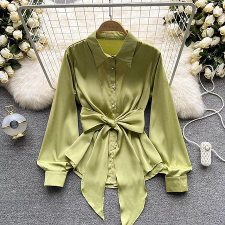 Jade Silk Blouse - styled flat-lay shot, green - Miss Mosa By Akanksha