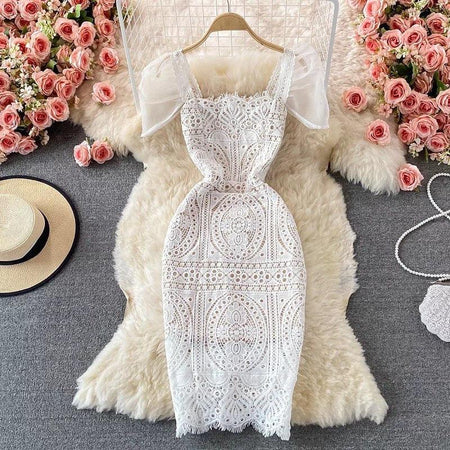 Jane Eyelet Dress In White - styled flat-lay shot, white - Miss Mosa By Akanksha