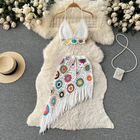 Janice Crochet Coord Set - styled flat-lay shot, white - Miss Mosa By Akanksha