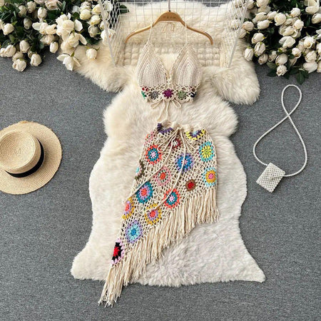 Janice Crochet Coord Set - front shot on hanger, white - Miss Mosa By Akanksha