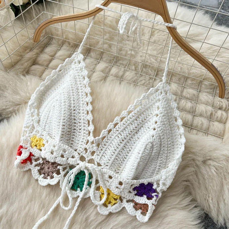 Janice Crochet Coord Set - close-up of crochet bralette, white - Miss Mosa By Akanksha