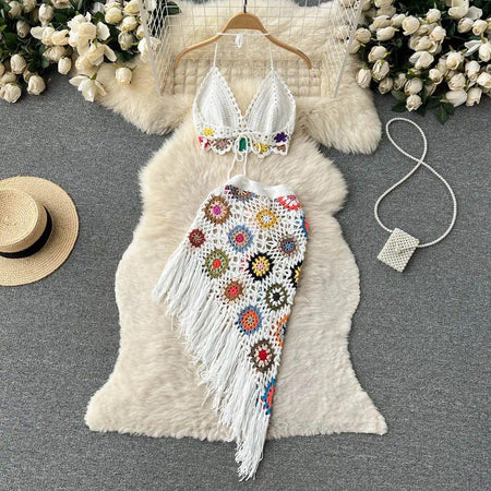 Janice Crochet Coord Set - styled flat-lay shot, white - Miss Mosa By Akanksha
