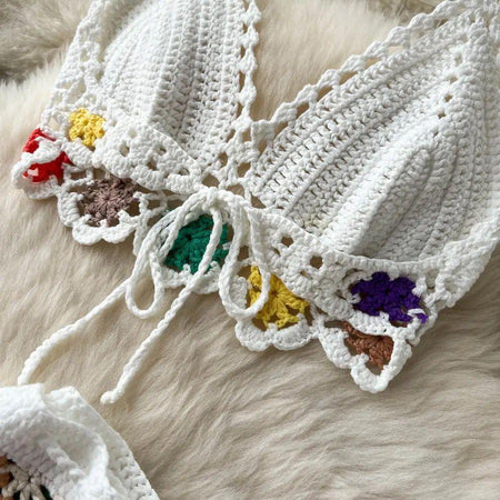 Janice Crochet Coord Set - close-up of crochet bralette, white - Miss Mosa By Akanksha