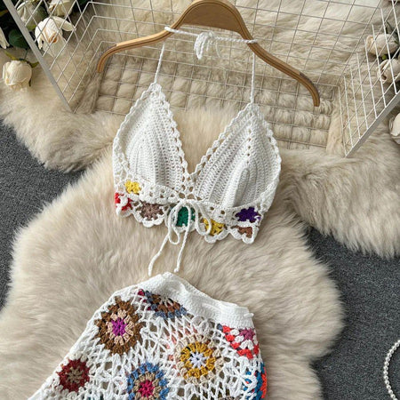 Janice Crochet Coord Set - front shot on hanger, white - Miss Mosa By Akanksha
