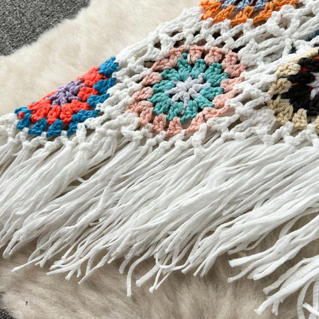 Janice Crochet Coord Set - close-up of fringe, multicolour - Miss Mosa By Akanksha