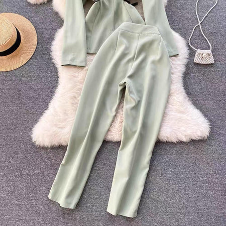 Jarvis Luxury Suit Set - styled flat-lay shot, green - Miss Mosa By Akanksha