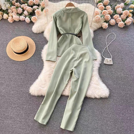 Jarvis Luxury Suit Set - styled flat-lay shot, green - Miss Mosa By Akanksha