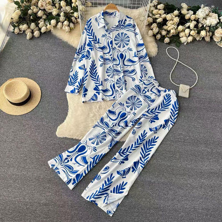 Jibby Abstract Print Coord Set - styled flat-lay shot, white and blue - Miss Mosa By Akanksha