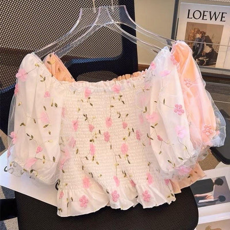 Jill Statement Floral Tops - front shot on hanger, white - Miss Mosa By Akanksha