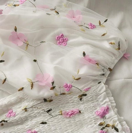 Jill Statement Floral Tops - close-up of floral detail, white - Miss Mosa By Akanksha