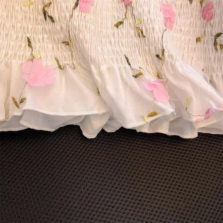 Jill Statement Floral Tops - close-up of ruffle hem, white - Miss Mosa By Akanksha