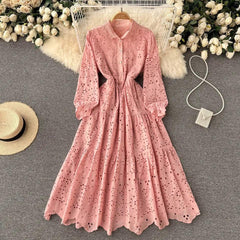 Jimmy Cotton Eyelet Midi Dress - styled flat-lay shot, pink - Miss Mosa By Akanksha