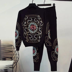 Jison Luxury Embroidered Tracksuit - front shot on hanger, black - Miss Mosa By Akanksha