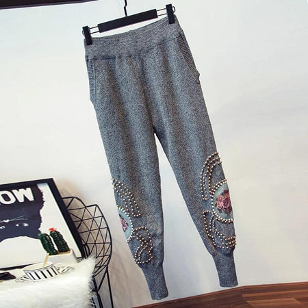 Jison Luxury Embroidered Tracksuit - front shot on hanger, grey - Miss Mosa By Akanksha