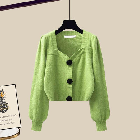 Jolene Woolen Coord Set - front shot on hanger, green - Miss Mosa By Akanksha