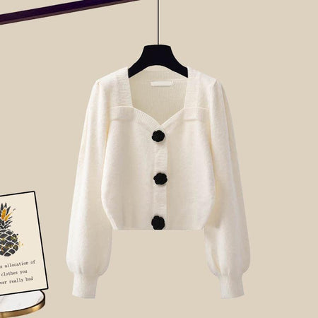 Jolene Woolen Coord Set - front shot on hanger, cream - Miss Mosa By Akanksha