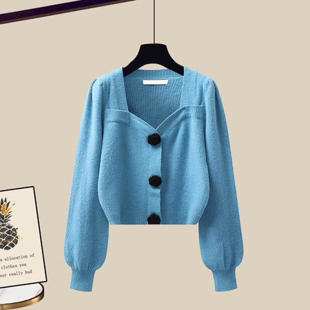 Jolene Woolen Coord Set - front shot on hanger, blue - Miss Mosa By Akanksha