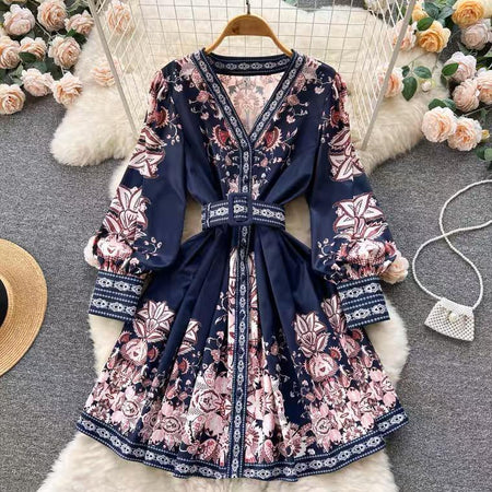 Josephine Vintage Dress In Navy Blue - styled flat-lay shot, navy - Miss Mosa By Akanksha