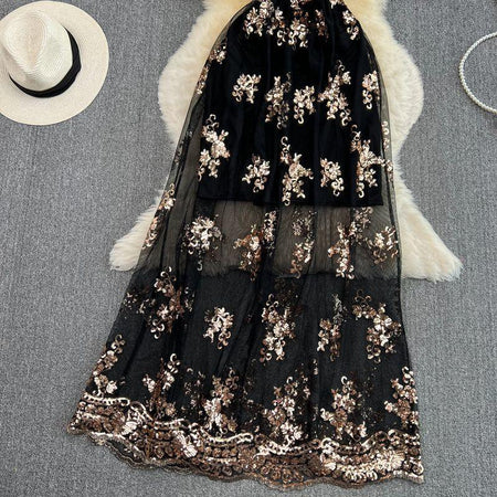 Joshua Sequined Maxi Dress In Black - flat-lay product shot, black - Miss Mosa By Akanksha