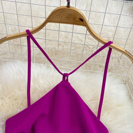 Journi Statement Dress - close-up of straps, magenta - Miss Mosa By Akanksha